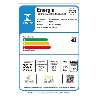 Refrigerador Frost Free Midea MDRT572EVD013 425L