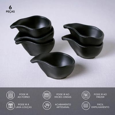 Conjunto de Molheiras Ovais Porto Brasil Orgânico Preto Matte 40ml - 6 Peças
