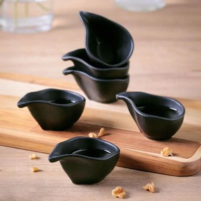 Conjunto de Molheiras Ovais Porto Brasil Orgânico Preto Matte 40ml - 6 Peças