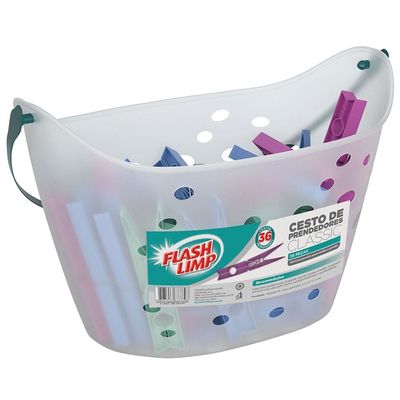 Cesto de Prendedores FlashLimp Classic 36 Peças - Colorido