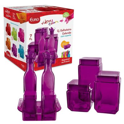 Conjunto de Galheteiro e Potes Euro Home Roxo  7 Peças