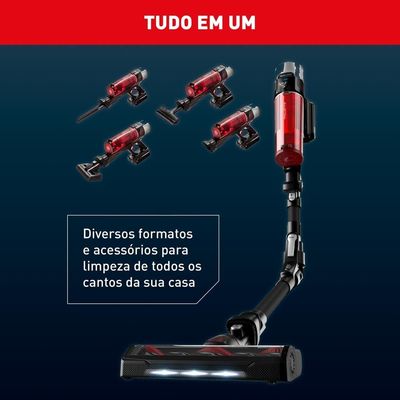 Aspirador de Pó Vertical Sem Fio Arno X-Force Flex 9.60 RH20 2 em 1 250W LED Autonomia 45 Minutos Bivolt Vermelho