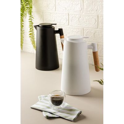 Garrafa Térmica Lyor Escandinávia 1L Branca Cabo de Madeira Design Moderno Branco