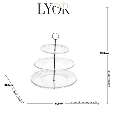 Porta Doces 3 Andares Lyor Renaissance Cristal Transparente