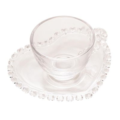 Xícara de Café com Pires Lyor Coração 80ml Cristal Transparente