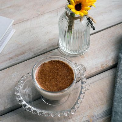 Xícara de Café com Pires Lyor Coração 80ml Cristal Transparente