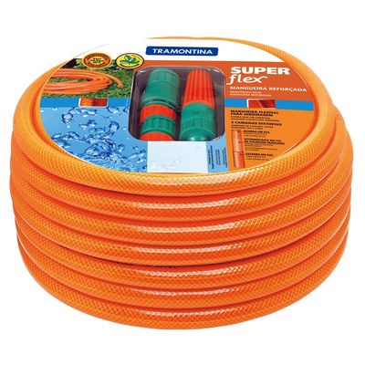 Mangueira Tramontina Super Flex de 1/2" com Engates Rápidos e Esguicho - 20m - Laranja