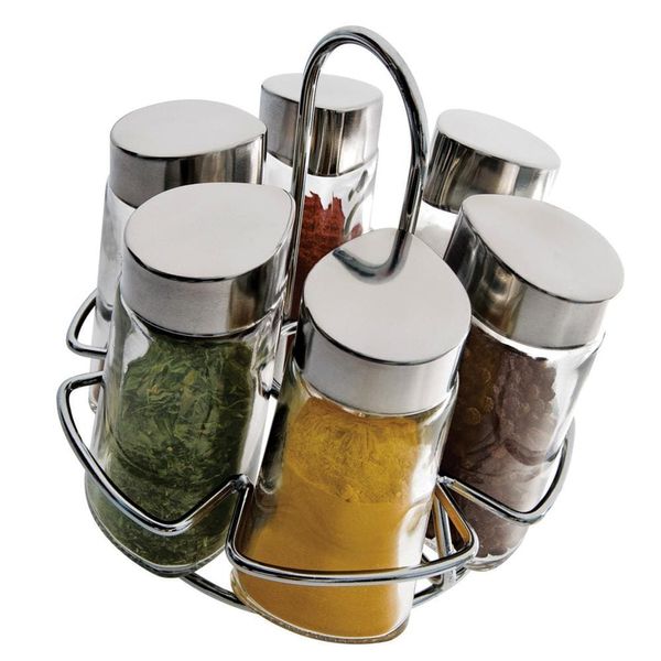 Porta Condimentos Euro Home Hexa 6 Peças Inox/Transparente