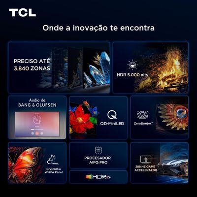 Smart TV 85” 4K TCL 85C8K QD-Mini LED 144Hz Google TV Zero Border