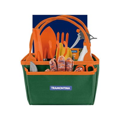 Kit para Jardinagem Tramontina com Bolsa em Lona 13 Peças  Cinza/Laranja