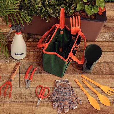 Kit para Jardinagem Tramontina com Bolsa em Lona 13 Peças  Cinza/Laranja