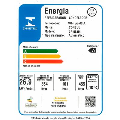 Geladeira 455 Litros Inverter Frost Free Duplex CRM53MK Consul Inox / 220V