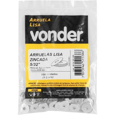 Arruela Lisa 5/32, Zincada, Vonder