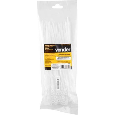 Abraçadeira De Nylon Para Parafusos, Branca, 220 Mm X 4,3 Mm, Vonder