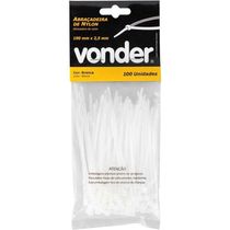 Abraçadeira De Nylon, Branca, 100 Mm X 2,5 Mm, Com 100 Peças, Vonder