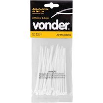 Abraçadeira De Nylon, Branca, 100 Mm X 2,5 Mm, Com 20 Peças, Vonder