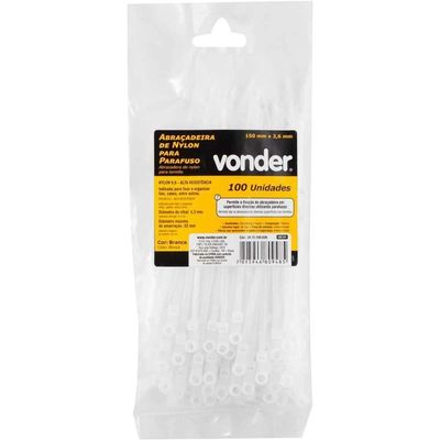 Abraçadeira De Nylon Para Parafusos, Branca, 150 Mm X 3,6 Mm, Vonder