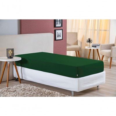 Lençol Com Elástico Solteiro Nobre 1 Peça 30cm De Altura Malha 100% Algodão - Verde-bandeira