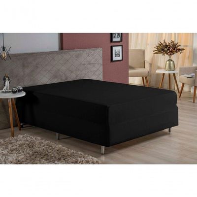 Lençol Com Elástico Solteiro Nobre 1 Peça Luva De Box 55cm De Altura Malha 100% Algodão - Preto
