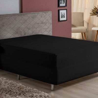 Lençol Com Elástico Solteiro Nobre 1 Peça Luva De Box 55cm De Altura Malha 100% Algodão - Preto