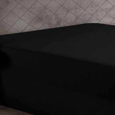 Lençol Com Elástico Solteiro Nobre 1 Peça Luva De Box 55cm De Altura Malha 100% Algodão - Preto