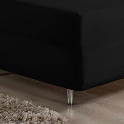 Lençol Com Elástico Solteiro Nobre 1 Peça Luva De Box 55cm De Altura Malha 100% Algodão - Preto