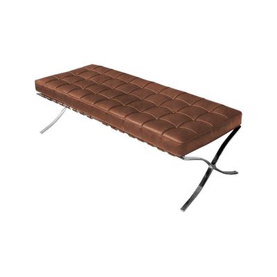 Banco Barcelona Couro Natural Marrom Base Inox