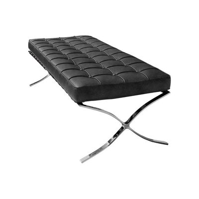 Banco Barcelona Couro Natural Preto Base Inox