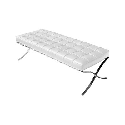 Banco Barcelona Couro Sintético Branco Base Inox