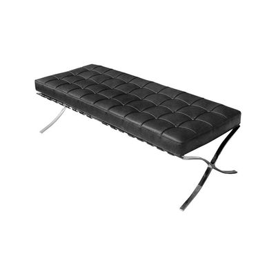Banco Barcelona Couro Natural Preto Base Inox