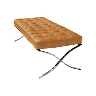 Banco Barcelona Couro Natural Caramelo Base Cromada