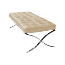 Banco Barcelona Couro Natural Bege Base Inox