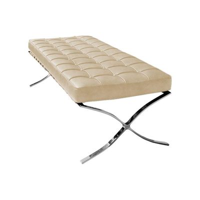 Banco Barcelona Couro Natural Bege Base Inox