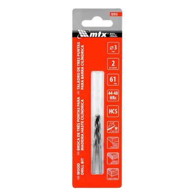 Broca Espiral Madeira 3x60mm Haste Cilíndrica 2 Peças Mtx