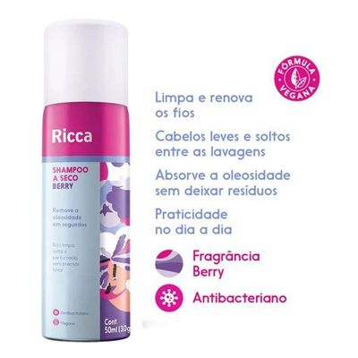Kit 12 Shampoo A Seco Ricca De Bolso Remove Oleosidade Berry 50ml