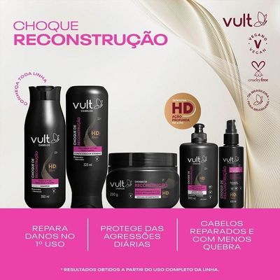 Shampoo Choque De Reconstrução Reduz Danos Brilho Bioqueratina Hd 200ml Vult