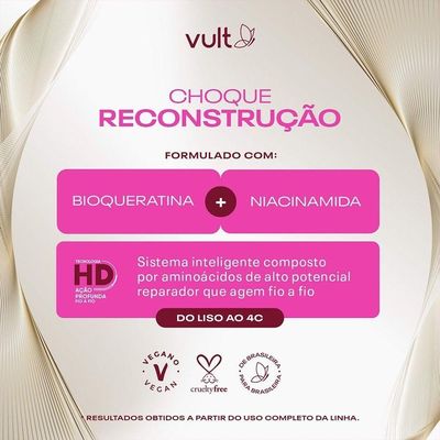 Shampoo Choque De Reconstrução Reduz Danos Brilho Bioqueratina Hd 200ml Vult