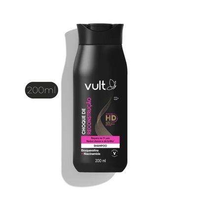Shampoo Choque De Reconstrução Reduz Danos Brilho Bioqueratina Hd 200ml Vult
