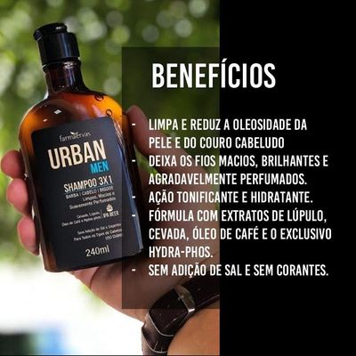 Kit Shampoo 3 Em 1 E óleo Para Barba Hidratante Masculino Cabelo Ipa Beer Urban Men