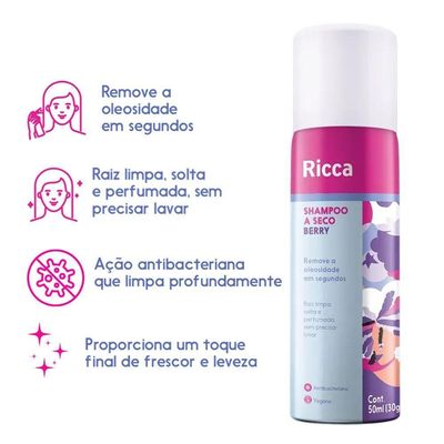 Kit 6 Shampoo A Seco Ricca De Bolso Remove Oleosidade Berry 50ml