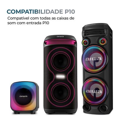 Microfone Sem Fio Aiwa AWS-MIC-01 Duplo - Dinâmico para Karaokê com 10h de Bateria Bivolt