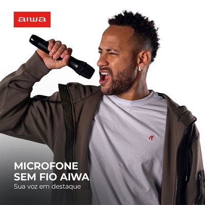 Microfone Sem Fio Aiwa AWS-MIC-01 Duplo - Dinâmico para Karaokê com 10h de Bateria Bivolt