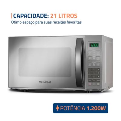 Micro-Ondas Mondial Cinza e Espelhado 1200W MO-01-21-E 220V