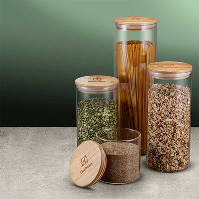 Potes Herméticos Porta-Mantimentos com Tampa de Bambu Não se aplica