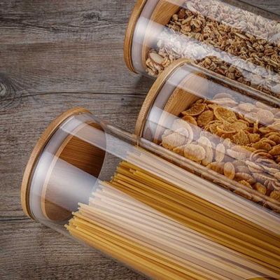 Potes Herméticos Porta-Mantimentos com Tampa de Bambu Não se aplica