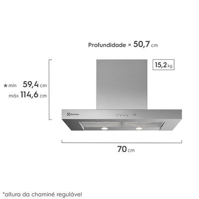 Coifa de Parede Electrolux 70cm Inox com Painel Soft Touch e Filtros de Alumínio Laváveis (70CS) 127V