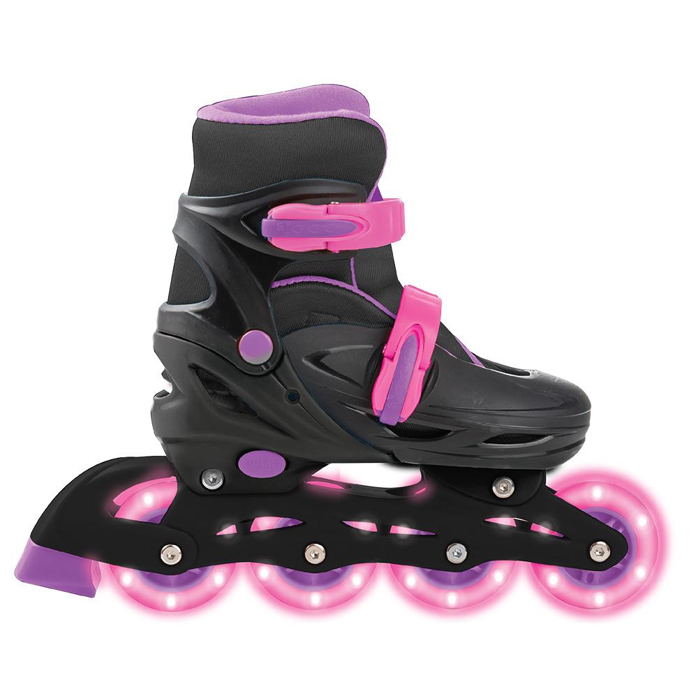 Patins Triline com Led Play&Fun Preto e Rosa Tamanho 32 a 35