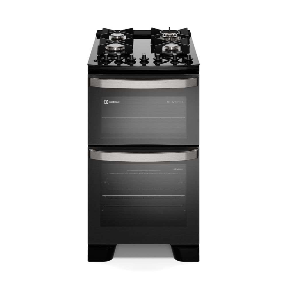 Fogão 4 bocas Electrolux Preto Experience Mesa de Vidro, 2 Fornos e Grade de Ferro Fundido (FE4DB)