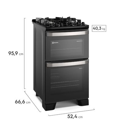 Fogão 4 bocas Electrolux Preto Experience Mesa de Vidro, 2 Fornos e Grade de Ferro Fundido (FE4DB) 220V