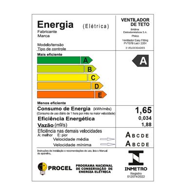Ventilador de Teto Philco Silencioso 145W Easy Fitting PVT07B 220V
